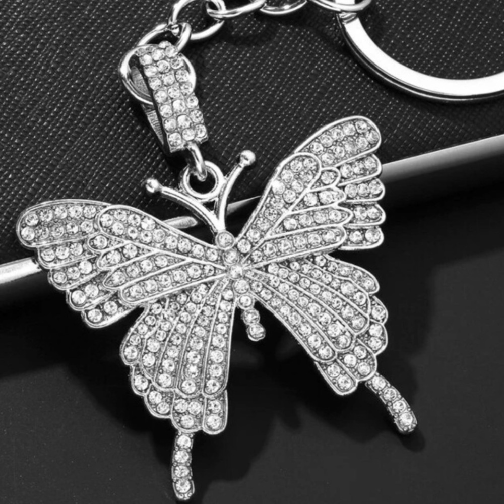 Silver-Tone Rhinestone Butterfly Charm Keychain/Bag Charm BRAND NEW - Picture 8 of 8